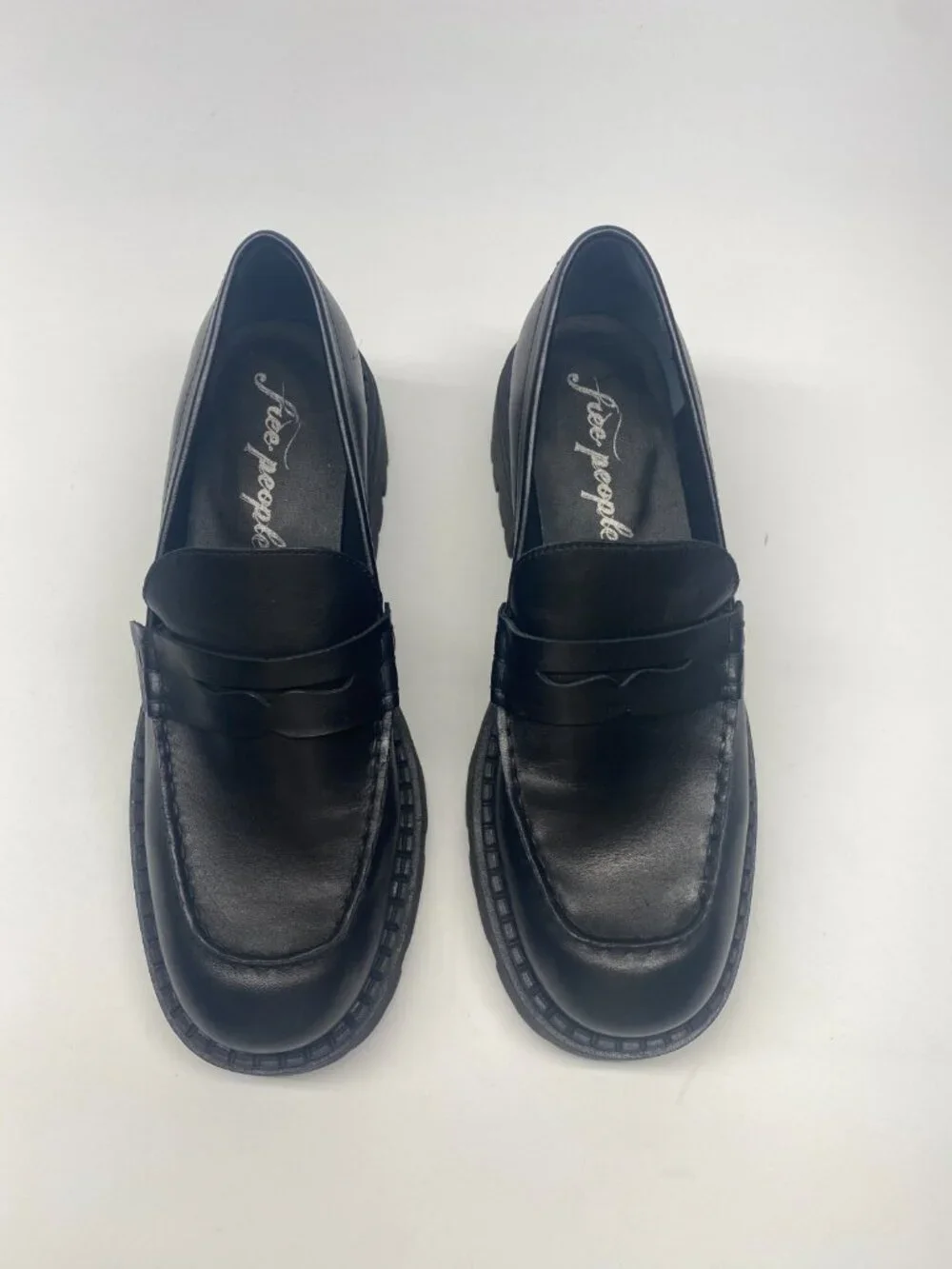 Free People Womens Lyra Lug Sole Black Platform Loafers Sz 9.5